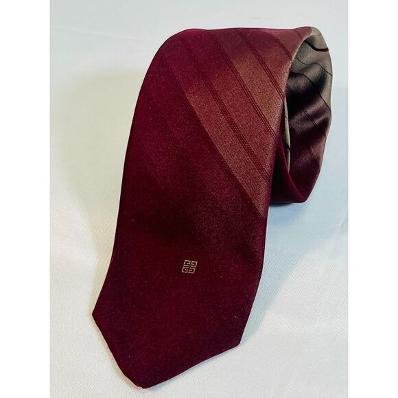 VTG Givenchy Monsieur Burgundy Ombre Tie Striped EUC Designer Logo MOD - Picture 1 of 5